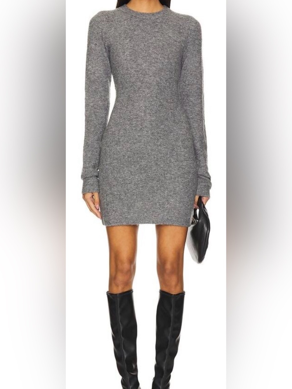 Lovers and Friends Gray Rib-Knit Long Sleeve Sweater Dress, Size XS